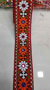 Custom Made Embroidered Thread Work <b>Ribbon</b> with Multi Coloured Options in Mirror Work Embroidery 100% Cotton Eco-Friendly - Product Image 4