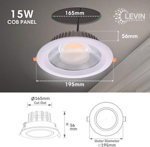 Levin 15 Wát <span class=keywords><strong>COB</strong></span> LED Bảng điều chỉnh ánh sáng 6500K ánh sáng ban ngày với 60 Chùm tia góc 0.98 PF màu xanh đỏ phát thải 165 mét cutout 195 mét Đường kính ngoài - Product Image 4