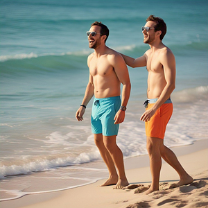 Pantalones cortos de playa a rayas para hombre, diseño de estampado impermeable, pantalones cortos de cintura alta con cordón para nadar, 100% poliéster, playa para hombre - Product Image 3