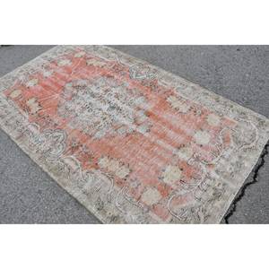 Tapis turc vintage 4.9 x 8.3ft Orange gris tissage plat laine latex support pour salon décor Patchwork motif pour couloir - Product Image 4