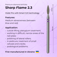 Foret professionnel pour cuticules en diamant, forme flamme, 2,3 mm, violet PRO, pour perceuse à ongles électrique