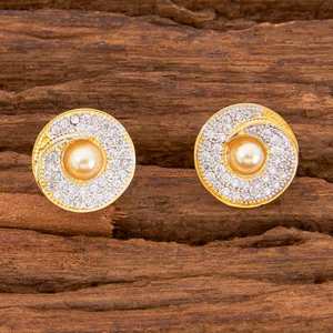 Venta al por mayor del mercado indio 58439 Moti Ethnic Stud Pendiente con Zirconia cúbica Latón Chapado en 2 tonos para fiesta - Product Image 1