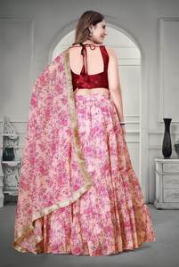 Conjunto de Lehenga Choli con Estampado Floral de Secado Rápido para Mujer, con Dupatta, Blusa Marrón, Ropa Festiva para Invierno y Verano - Product Image 2