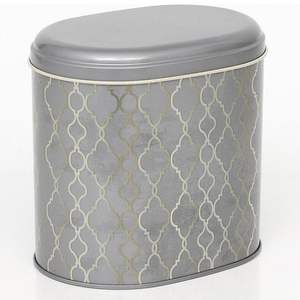 Patrón geométrico Estaño de metal dorado 1.4L Contenedor de almacenamiento de alimentos ovalado 140X120X130mm Fondo negro 140X120X130mm - Product Image 1