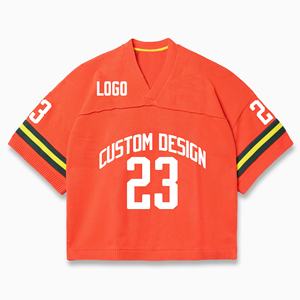 T-shirts à manches longues en coton lourd personnalisé, col en V, épaules tombantes, maillot de football sportif, chandails pour hommes, T-Shirt, maillot en tricot - Product Image 3