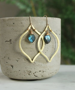 Abradorita-pendientes colgantes de plata de ley 925 con diseño de Fuego Azul, pendientes de aro envueltos en alambre, estilo bohemio y chapado en oro - Product Image 4