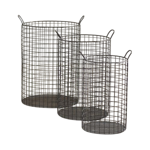 Home Decor Black Metal <b>Tall</b> Cylinder Wire <b>Storage</b> Baskets With Handles Modern Iron Wire Mesh Multipurpose Home Organization Bins - Product Image 1