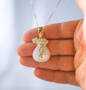 Colgante de Lujo para Hombre, Estilo Hip Hop, Chapado en Plata, con Diseño de Bolsa de Dinero, de Aleación de Zinc, con Incrustaciones de Moissanita y Diamantes, Muy Brillante - Product Image 4