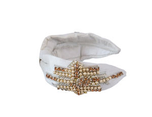 Lightweight, comfortable & durable Premium Handmade Pearl Crystal <b>Beaded</b> Knot <b>Headband</b> with Embroidered Fabric Hair Accessory - Product Image 4