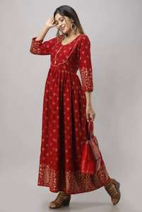 DERNIÈRE CONCEPTEUR LOURD REYON COTON OR IMPRIMÉ ROBE ANARKALI - Product Image 3