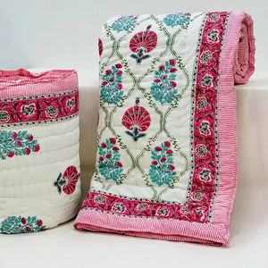 Paisley indio mano bloque impreso Kantha algodón edredón hecho a mano indio suave manta algodón relleno edredón Reversible cama cubierta - Product Image 1