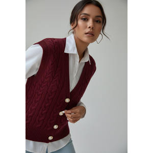 Chaleco de Punto Moderno para Mujer con Cuello en V y Botones de Perla, Suéter Elegante - Product Image 3