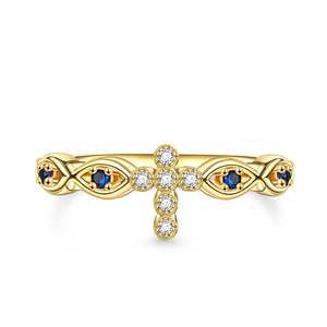 Jeulia Sterling <b>Silver</b> <b>Ring</b> with Golden Fish and <b>Cross</b> Design - Product Image 1
