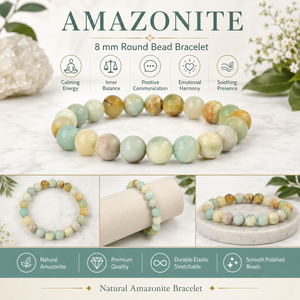 Pulsera de Amazonita Natural con Cuentas Redondas de 8mm para Hombre - Cristal de Calma, Comunicación, Confianza y Energía Positiva - Product Image 3
