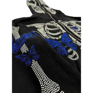 Sweat-shirt épais 350 g/m² coupe carrée avec logo personnalisé, sweat à capuche en molleton français avec strass et fermeture éclair, respirant pour l'hiver - Product Image 4
