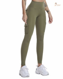 Pantalones de Yoga de Punto 100% Algodón para Mujer, con Múltiples Bolsillos, Ajustados, de Cintura Alta, Leggings Deportivos de Compresión para Correr - Product Image 1