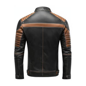 เสื้อแจ็คเก็ตผู้ชายแฟชั่นฤดูใบไม้ร่วงฤดูหนาวสไตล์วินเทจ หนัง PU สีพื้น ซิป ปรับขนาดได้ คอตั้ง สไตล์ลำลอง โลโก้ด้านหน้า กันน้ำ - Product Image 6