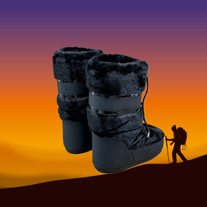 Bottes longues rétro en fourrure épaisse noires pour femmes, style étoile et lune, chaussures décontractées chaudes et confortables pour l'extérieur - Product Image 3