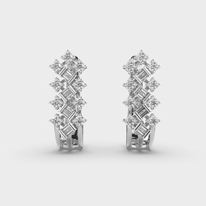 Boucles d'oreilles créoles personnalisées OEM avec diamants baguette taillés mélangés, en or rose/jaune/blanc 9K plaqué rhodium, certifiées IGI, cadeau pour mariage et fête - Product Image 6