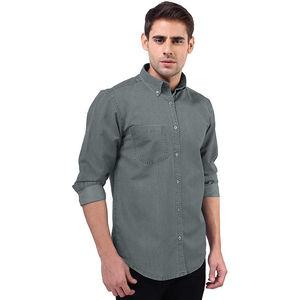 Camisas informales de retazos de manga larga vaqueras de algodón con logotipo personalizado al por mayor para hombres, tallas grandes 6XL, características transpirables antiarrugas - Product Image 4