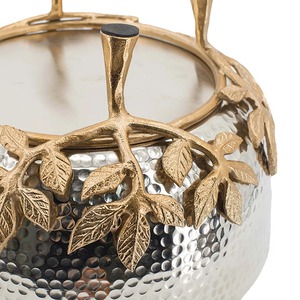 Bol martelé en argent de designer avec support en laiton à feuille d'or, élément décoratif élégant pour table à manger et salon, provenance Inde - Product Image 5