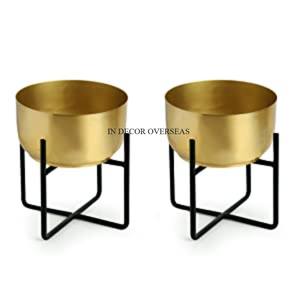 Maceta de forma redonda chapada en oro de alta calidad con textura martillada de Metal de la mejor calidad con soporte para suministros de decoración de hogar y oficina - Product Image 5