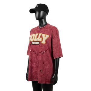 Chemise pour femme en coton jersey premium 220 GSM, lavage à l'acide, lavage vintage doux, coupe ample, broderie en chenille, logo personnalisé, respirant - Product Image 4