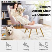 Chaise d'appoint en velours rembourrée et à dossier haut confortable et doux Fauteuil moderne avec aile latérale et pieds en métal