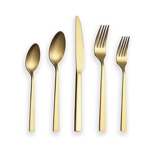 Vente en gros robuste de couverts en acier inoxydable de fabricant indien service de couverts de dîner plaqué or avec poignée plate - Product Image 1