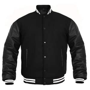 Veste Letterman American Varsity de haute qualité personnalisée OEM noir laine noir manches en cuir véritable saison d'hiver traitement brut - Product Image 3