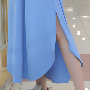 Vestido Midi informal de alta calidad para mujer, poliéster con mangas cortas, cómodo patrón sólido, tela de punto caída - Product Image 5