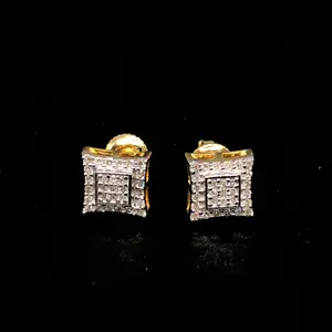 10kt Hip Hop Iced Out Earrings 0.13ct of round diamonds