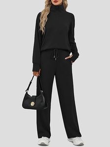 Conjunto Deportivo Informal de Dos Piezas para Mujer, Corte Regular, Color Sólido, Secado Rápido y Transpirable, Ropa de Viaje - Product Image 4