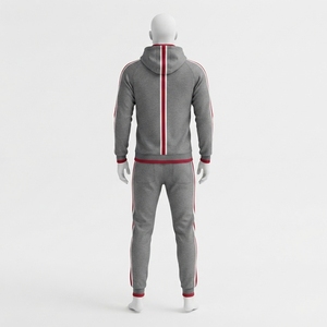 Ensemble de survêtement pour homme gris chiné avec bandes latérales rouges, sweat-shirt zippé et pantalon de jogging, vêtements de sport, entraînement, gym, fitness, activewear - Product Image 4