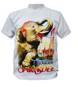 Camiseta masculina Hello Elephant Tailandesa Tamanho F 100% Algodão Qualidade Premium Impressões de tela com desenho gráfico Tailandês Original