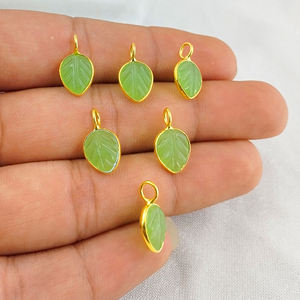 Pendentif de pierre précieuse en forme de feuille de calcédoine verte, en argent Sterling 925, Vermeil doré, réglage de la lunette, pendentif de charme de calcédoine - Product Image 5