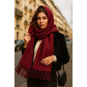 Sciarpa con Nappe Tinta Unita Bordeaux da Donna 45x210 Cm Sal1257 - Bordeaux - Product Image 2