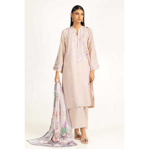 Dupatta de Satén Marrón Claro para Mujer con Estampado Floral y Efecto Arrugado, Elemento de Moda - Product Image 2