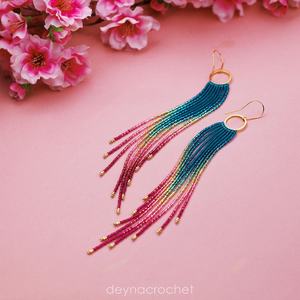 ต่างหูลูกปัดโบฮีเมียนดีไซน์สีเทอร์ควอยซ์ขอบลูกปัดแก้วงานฝีมือของขวัญเครื่องประดับ - Product Image 4