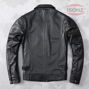 Veste noire personnalisée en cuir de vache véritable à manches longues pour hommes Style motard véritable Taille Plus Caractéristique Printemps Automne Hiver-Respirant! - Product Image 2