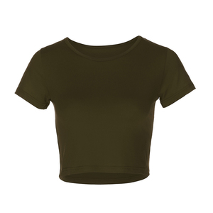 Tops cortos para mujer, ropa informal de secado rápido, transpirable, Material de algodón 100%, ligero, estampado de logotipo personalizado, estilo de cuello redondo - Product Image 3