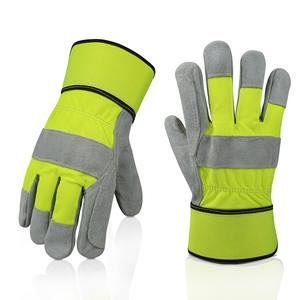 Guantes de Palma de doble capa de piel de vaca dividida, puños de seguridad traseros de tela de nailon verde personalizados, guantes de trabajo ligeros para Unisex - Product Image 3
