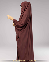 Abaya musulmane marron légère et respirante à boutons-pression, coupe ample, séchage rapide, en polyester et laine, longueur au sol, pour grandes tailles