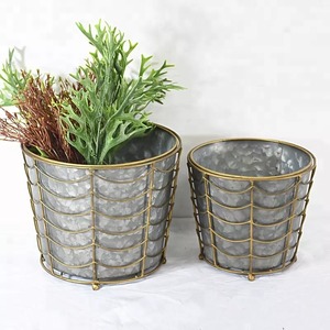 Garden Galvanized Planter With Golden Wire Planter with Metal Wire <b>Basket</b> for Home Decoration Grey and Golden Color - Product Image 3