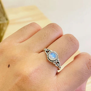 Exquisite 6mm <b>Boho</b> <b>Ring</b> 925 Sterling <b>Silver</b> Handmade Women's Engagement Rainbow Moonstone Bezel Setting for Weddings & Party - Product Image 5
