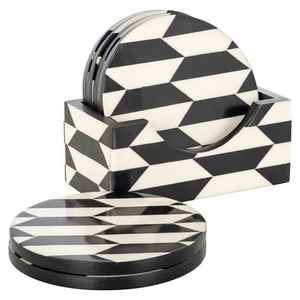 Stylish Classic New Design Black Resin Square Bone Inlay Wooden <b>Coasters</b> Customized Logo Print Natural <b>White</b> Inlay <b>Coaster</b> Box - Product Image 1