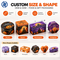 Boîte en métal personnalisée pour Halloween, emballage métallique imprimé pour bonbons, biscuits, chocolat, cadeaux, fabricant OEM ODM