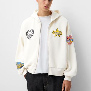 เสื้อฮู้ดผู้ชายแบบมีซิปสีทึบแนวสตรีทมีฮู้ดแบบหลวมเสื้อผ้าชั้นนอกมีฮู้ดผ้าคอตตอนใส่ได้ทั้งผู้ชายและ100% - Product Image 1