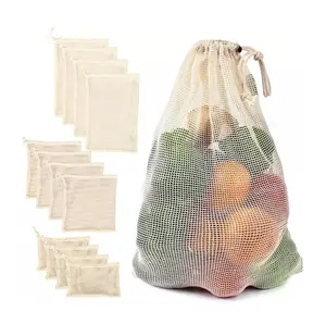 Quality bag Supplier LOGO Printing Eco Friendly Washable Foldable Fruit Reusable Cotton Mesh Grocery Net Bag for Vegetables