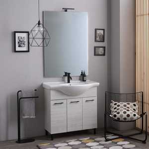85cm Modern White Oak <b>Floor</b>-<b>Standing</b> Bathroom Cabinet with Ravenna <b>Mirror</b> and Lamp Luxury Bathroom Sets - Product Image 1